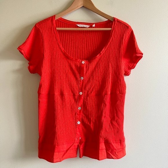 Soft Surroundings Red Roma Ribbed Tee Top Short Sleeve‎ Button Down Womens Sz XL - Picture 1 of 6